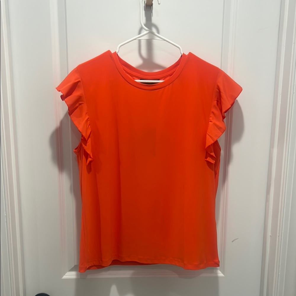 Women's Ruffle Sleeve Top - Vibrant Orange